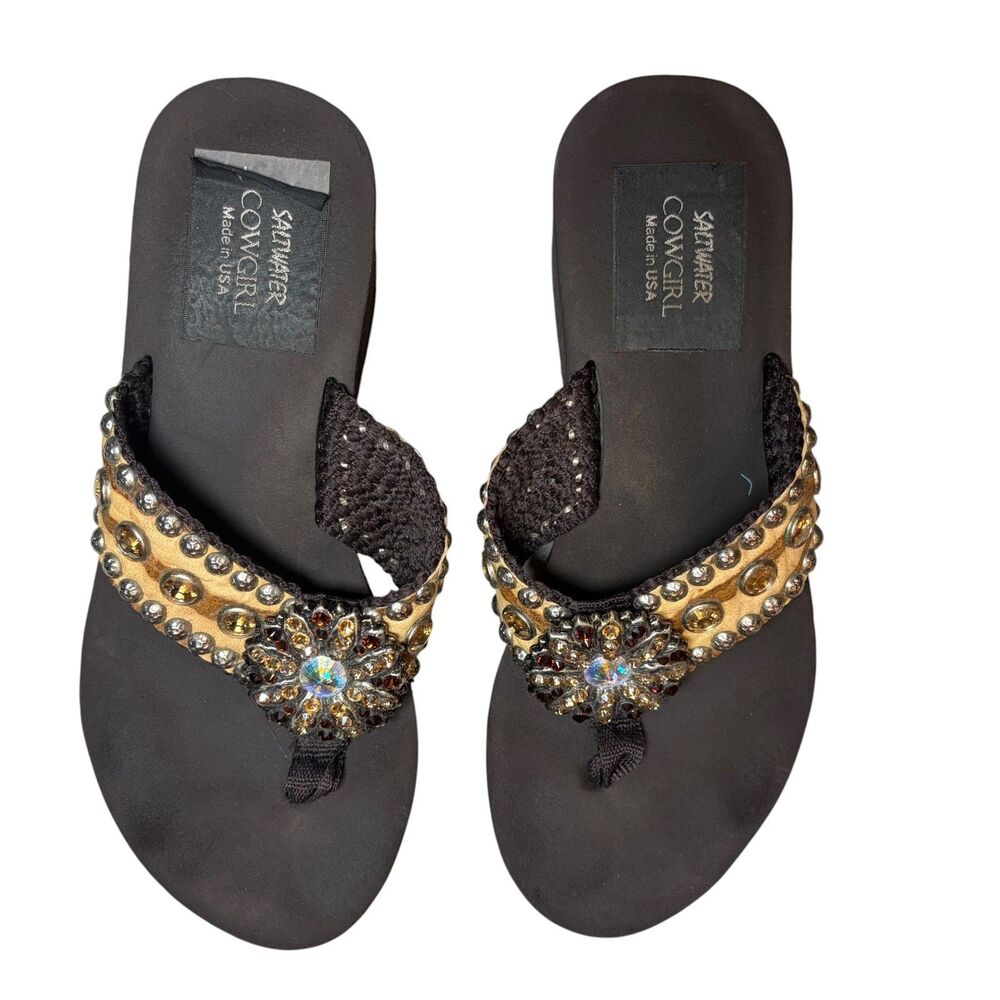 Saltwater Cowgirl Made in USA Rhinestone Jeweled Platform Flip Flops